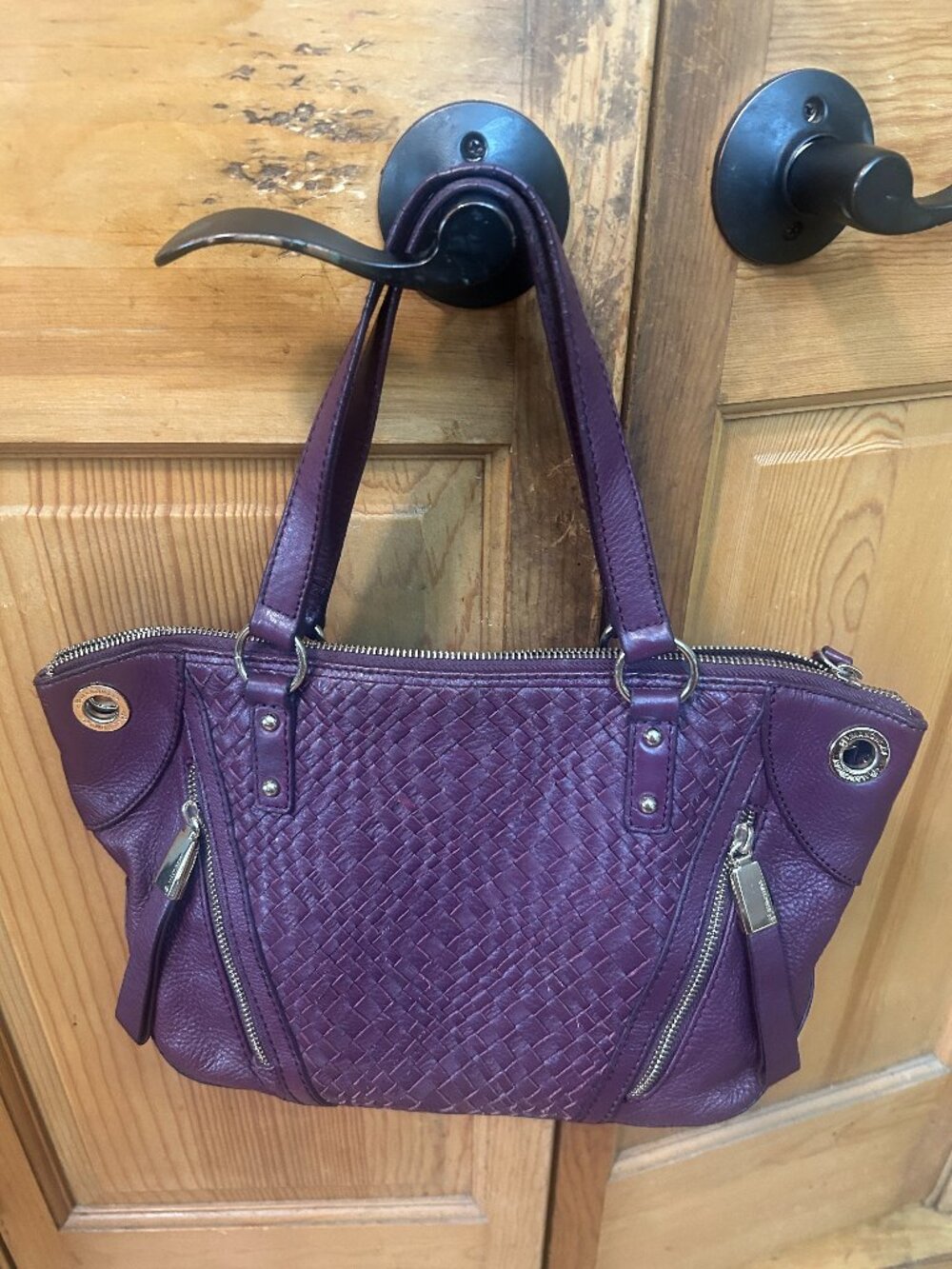 B. Makowsky Purple Leather Shoulder Handbag